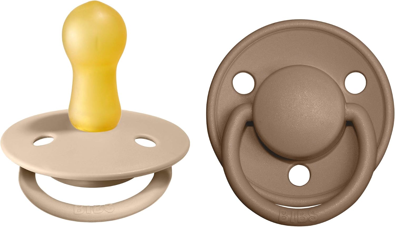 BIBS De Lux Dummies 2-Pack, BPA Free Dummy Pacifier, Round Nipple. Natural Rubber Latex, Size 2 (6-18 Months), Vanilla/Dark Oak