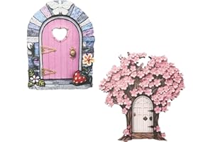 Embhlitfe 2 Pieces Wooden Fairy Doors Garden Elf Door Adorable Fairy Miniatures Garden Miniature Ornaments for Trees Gardens Outdoors Indoor or Outdoor (A)