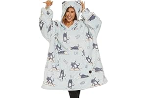 THREE POODLE Oversized Blanket Hoodie, Sherpa Fleece Wearable Blanket Sweatshirt for Adults Kids, Warm Soft Cozy Hooded Blanket Women Men Kids, One Size Fit All