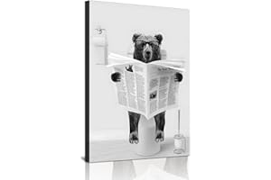 ZFTCN Art mural amusant - Journal - Animal - Tableau mural sur les toilettes - Impression sur toile en noir et blanc - Décoration de salle de bain et de chambre à coucher - Sans cadre - Ours