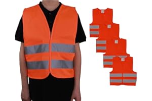 4business 4 Stück Warnweste orange Kinder Größe XS 3-6 Jahren | EN 1150 genormt | TÜV-geprüft waschbar