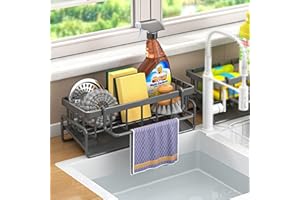 Laphontab Organizador Cocina, Accesorios Cocina, Organizador Fregadero, Kitchen Organizer para Almacenaje y Soporte Estropajo Fregadero con Bandeja de Goteo para Almacenamiento.(Gris Plateado)