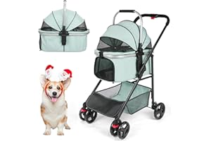 WEDYVKO Pet Stroller Premium 3-in-1, Dog Pram for Small Dogs Medium Dogs 15kg Folding Lightweight Dog Stroller with Detachable Carrier ⋓ Holder