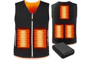 PiPiMAMA Heated Gilet for Men Women with Power Bank Heated Vest Jacket Fleece V Neck Body Warmer with 5 Heating Zones, 3 Heating Levels for Fishing Camping