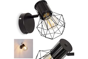‎HOFSTEIN Wandleuchte Bardhaman, verstellbare Wandlampe aus Metall in Schwarz, 1-flammig, 1 x E27, Retro/Vintage Wandspot in Gitter-Optik mit An-/Ausschalter am Gehäuse, ohne Leuchtmittel