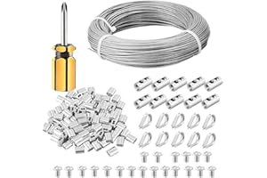 fshihine 100M Garden Wire for Climbing Plants, 2mm PVC Coated Stainless Steel Cable with Wire Rope Clips & Thimbles for Fence, Vine Eyes for Climbing Plants, Trellis, Outdoor String Light Hanging