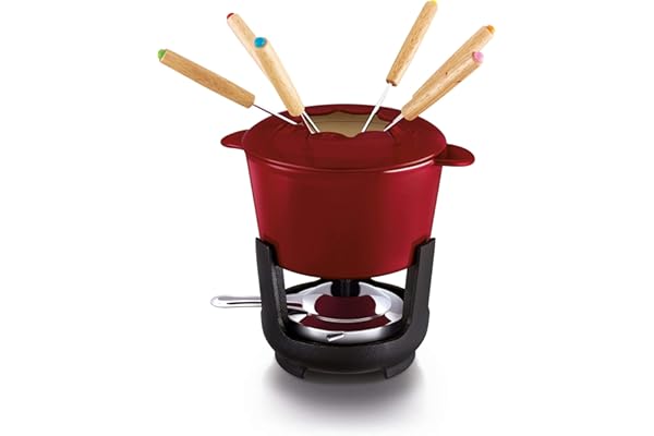 Beka Arôme - Set à Fondue Bourguignonne en Fonte Émaillée - Rouge - 6 Fourchettes - Couvercle Anti-Éclaboussures