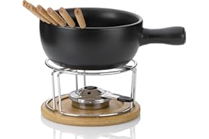 kela Käsefondue Set 10tlg, Keramik Fondue für 6 Personen NATURA, Käse Fondueset mit Brennpastenhalter, Gabeln, Gabelhalter