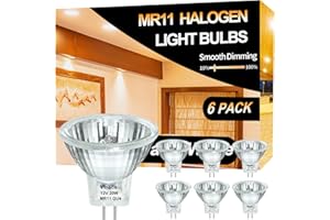 Vinaco GU4 20W, 6 Pack Hohe Leistung 250LM MR11 GU4 Halogen, Langlebig MR11 12V 20w Dimmbar mit Glasabdeckung, Halogen Warmweiß 2800K Fiber Optic Light Bulb, 12V 20 Watt