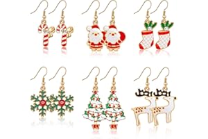Otuuz 6 Pairs Christmas Earrings for Women Girls Novelty Christmas Drop Dangle Earrings Tree Snowflake Cane Santa Stocking Reindeer Holiday Earrings Set Jewellery Gifts, 6 Style