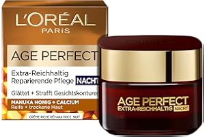 ‎L'OREAL PARIS L'Oréal Paris Nachtpflege für Frauen: für intensive Pflege und Milderung von Knitterfalten über Nacht mit Manuka Honig und Calcium, Age Perfect Extra Reichhaltigkeit1x 50ml