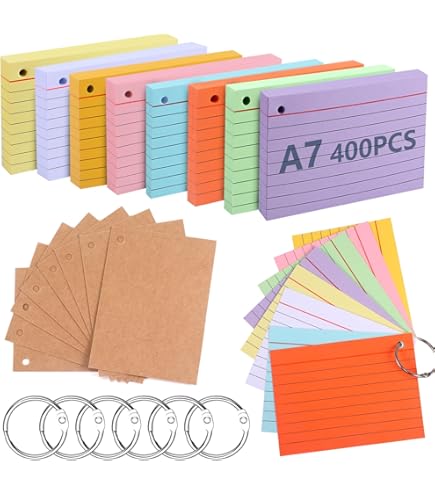 Boîte à Flash Cards, 230PCS A7 Cartes D'Index Lignées Cartes, Cartes De Révision Index Lignées Papier, Fiches Perforées Avec Onglets Anneaux De Reliur Pour Fournitures Scolaires, Réunion