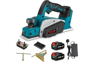 ONEVAN Cordless Planer Wood Planer - Aluminium Alloy Cutter Burshless Electric Planers Wood, with 82 mm Planing Width 2 mm Chip Depth, 2 * 3.0Ah Batteries, Cordless Planers for Woodworking Furniture DIY