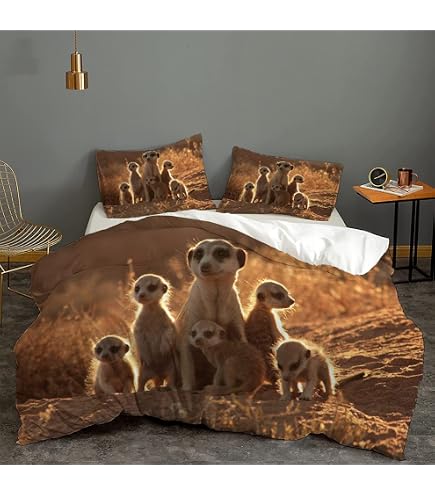 Erdmännchen Bettwäsche 3-teilig – Wendebettbezug 200x220 Cm & 2 Kissenbezüge 80x80 Cm, Mikrofaser, Weich