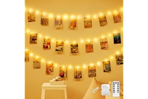 CNMTCCO 100 LEDs Guirlande lumineuse à avec pinces à photo, 10 m, alimentée par piles avec 50 clips à suspendre, avec télécommande, 8 modes, pour chambre à coucher, fête de mariage, anniversaire
