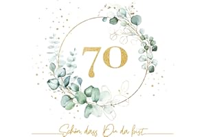 ‎SERVIETTENSHOP 20 Servietten 70. Geburtstag Eukalyptus als Tischdeko mit Spruch Schön, dass Du da bist. Deko Papierservietten Geburtstag Frau Mann Zahl 70 gold mit Motiv Jubiläum 33x33cm