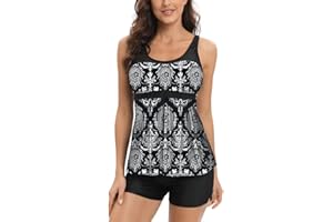 AOQUSSQOA Women Floral Halter Tankini Set with Shorts High Waist Sporty Swimsuit Bikini