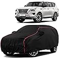 Sulfar 100% Water Resistant Car Body Cover Compatible with Mirror for Nissan Patrol (Triple Stitched, Full Bottom Elastic, Black with Red Piping)