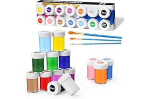 ARTKUNST Acrylfarben-Set, 14 x 20 ml + 3 Pinsel, Acrylfarben Set, wasserfest und lichtecht, schnell trocknend, ideal für Leinwand, Papier und Stoffe - Acrylfarbe für Modellbau und Basteln