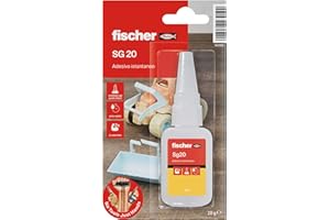 Fischer Adesivo Istantaneo SG 20 gr, Cianoacrilato, Super Colla Ultrarapida Attaccatutto - Non si Occlude la Punta - per Gomma, Plastica, Pelle, Legno, Ceramica