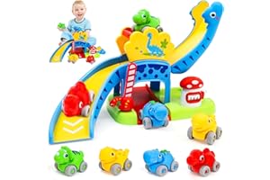 XIAPIA Jouet Bébé 1-2 Ans, Piste de Course pour Voitures Dinosaures, Cadeau d'anniversaire pour Garçon Fille 1 an, Jouet Montessori pour Tout-Petits 12-18 Mois, Jeux de Motricité Dinosaure