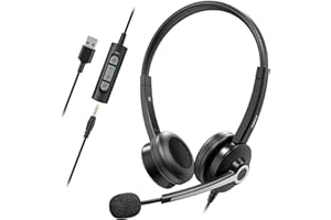 Nulaxy Auriculares con Micrófono para PC, Micrófono con Cancelación de Ruido y Control en Línea, USB/3,5 mm Auriculares Comerciales para Centros de Llamadas, Skype, Seminarios Web, Oficinas y Aulas.