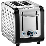 Dualit Architect 2 Slice Toaster | Brushed Stainless Steel with Black Trim | Extra-Wide Slots – Peek and Pop Function – Paten