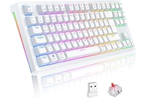‎TECURS TECURS Mechanische Tastatur - Gaming Tastatur Kabellos Programmierbare 80% TKL QWERTZ mit Rote Schalter, RGB-Beleuchtung, Multimedia-Tasten, Mechanical Keyboard für PC/PS4/PS5, Weiß