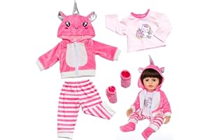 CARREUTY 4 abiti per bambole 18-22 pollici, abbigliamento 45-55 cm, 1 giacca con cappuccio rosa, 1 maglietta da cavallo, 1 paio di calzini rosa, regalo di compleanno