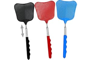 BODIIWULIU 3 Pièces Tapettes à Mouches Extensible, Tapetteà Mouche Coloré, Contrôle des Ravageurs Manuel avec Poignée Télescopique Durable et Robuste, Léger et de Bonne Qualité (Noir,Bleu,Rouge)