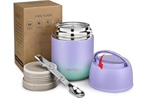 LOGEEYAR Boîtes Alimentaires Isothermes Repas Chaud Porte-Aliments en Acier Inoxydable à Double Couche pour Ecole Bureau avec Cuillère,Bleu Violet