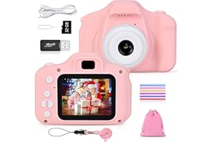 Faburo Appareil Photo Enfant Mini Numérique Caméra pour Enfant pour Jouet Cadeau Filles Garçons de 3 à 10 Ans, 12 Mpixels, 32G TF Carte, Vidéo HD 1080p, 510 Coins Photo pour Jeu en Plein air (Rose)