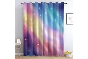 COZYREST Kinder Vorhänge Regenbogen-Farbverlauf Ösen Gardinen mit Blickdichte Thermo Vorhang Kälteschutz Blackout Curtain Kinderzimmer Schlafzimmer Ösenvorhang Ätherische skurrile Fantasie H 160 x B 70 cm