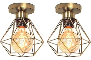 iDEGU Lot de 2 Lustre Plafonnier Industriel Métal Suspension Luminaire Style Cage Géométrique E27 Mini Lampe de Plafond Vintage pour Couloir Entrée, Bronze, Ø 16cm (Plafond)