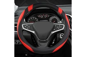 GIANT PANDA Funda de Volante de Coche de Cuero PU Premium, 37-38 cm /14.5-15'' Funda de Volante Transpirable y Antideslizante – Negro+Rojo