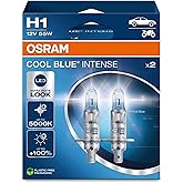 مصباح أمامي مكثف باللون الأزرق البارد OSRAM H1، 12 فولت 55 وات، ضوء أبيض LED 5000 كلفن، عبوة من قطعتين
