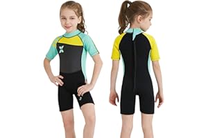 NATYFLY Neoprenanzug Kinder 2.5mm Neopren Thermal Badeanzug Jungen Mädchen Lange/Kurze Ärmel Tauchanzug Zurück Reißverschluss Einteilige Badebekleidung