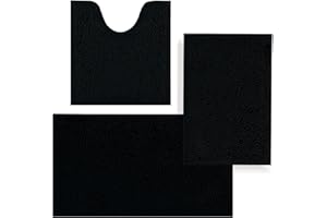placeroom Bathroom Mat Set of 3, Bath and Toilet Mat Set,Ultra Soft Chenille Bath Mat Non Slip,Bath Mat Sets 3 Piece Washable,Super-Absorbent Bath(Black bath set)