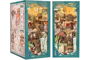 CUTEBEE Book Nook Kit - DIY Miniature Dollhouse Booknook Kit with Dust Cove and Led Light, 3D Wooden Library Model kits to Build, Bookends Bookshelf Decor Gift for Adults(Su Dongpo's Life)