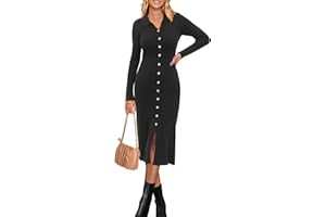 Newshows Jumper Dress for Women UK Long Sleeve V Neck Ladies Bodycon Button Knitted Dress Elegant Sweater Dress
