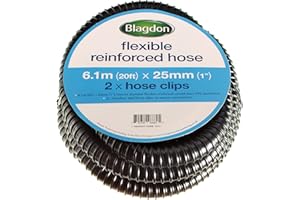 Blagdon Flexible Reinforced Pond Tubing, 6.1m (20ft) x 25mm (1”) Internal Diameter, Smooth-bore PVC Pond Tubing, Includes 2 Stainless Steel Hose Clamps, Corrugated, Tough and Strong Tubing