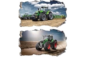 CHICBANNERS 2PCS Stickers Muraux Tracteur 3D fenêtre XXL Agriculture M015 Autocollants DIY Poster Vinyle Papier Peint Wall Stickers Chambre Enfant Bébé Garçon Decoration 580x1000mm