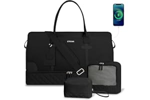 ETRONIK Weekend Overnight Bag for Women, Large Travel Duffle Bag with Shoe Compartment & Wet Pocket, Carry On Tote Bags Gym Duffel Bag with Toiletry Bags for Hospital 3 Pcs Set, Black