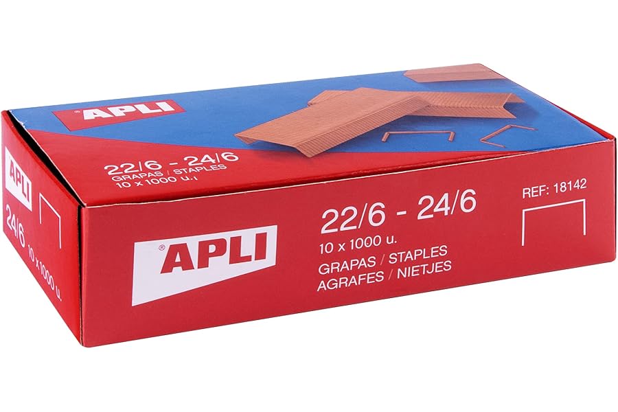 APLI 18964 - Pack de 10.000 grapas de cobre galvanizadas no. 22/6-24/6-10 cajitas de 1000 grapas