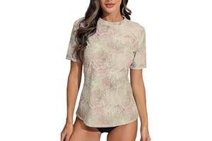 Halcurt UV Shirt Damen Kurzarm Rash Guard UPF 50+ Schwimmshirt Schnell Trocknender Badeshirt S-XXL