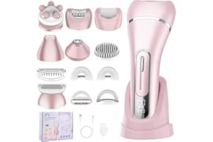 Focenat 7 In 1 Epilierer damen,Rasierer Damen,Intimrasierer für frauen,Damenrasierer Elektrisch,Bikini trimmer damen intimbereich,IPX7 Wasserdichter,Led-Anzeige,für Bikini,Achseln,Beine (Rosa)