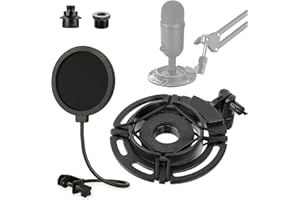 Rigych Mikrofon Shock Mount für Razer Seiren V2 X Mic, Professionelle Mikrofonspinne Halterung Clip mit Pop-Filter und 5/8 auf 3/8 Schraube Adapter für Studioaufnahmen und Streaming