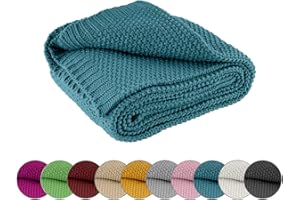 wometo Kuscheldecke Strick 140x190 türkis Petrol - Strickdecke oekoTex warme weiche Decke mit edlem und schlichten Strickmuster