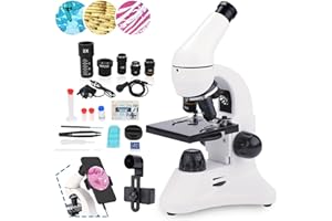 USCAMEL 40X-2000X Microscope pour Enfants étudiants Adultes, avec Ensemble Lames, Microscope Professionnel pour l'enseignement de la Biologie à Domicile en Laboratoire Scolaire