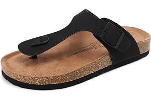 ARRIGO BELLO Herren Damen Zehentrenner Pantoletten Natur Kork Leder Flip Flops Leicht Rutschfest Sommer Slip On Flach Sandalen Verstellbare Schnalle EU 36-46